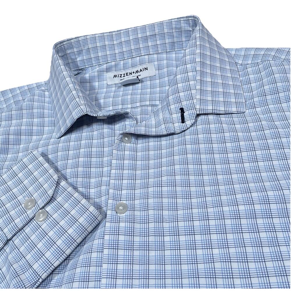Mizzen+Main 2XL Trim White Blue Graph Check Dress Shirt Long Sleeve Button Up